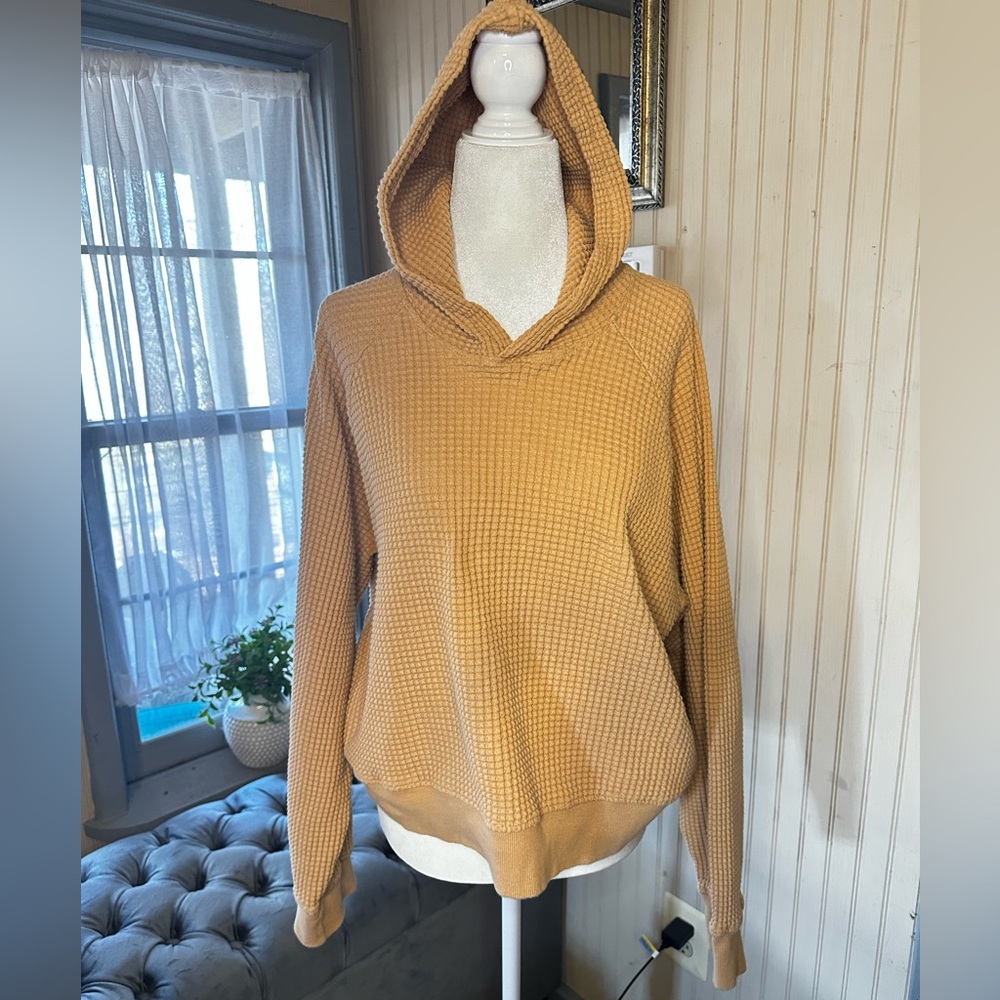 The North Face Hoodie Womens M Waffle Knit Pullover Tan Neutral Cozy Casual